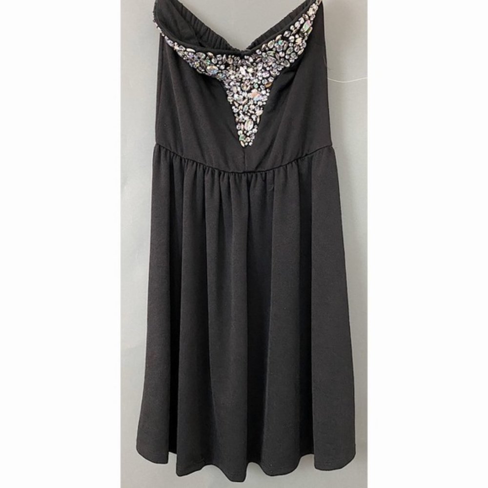 Strapless Black Dress W Iridescent Beading